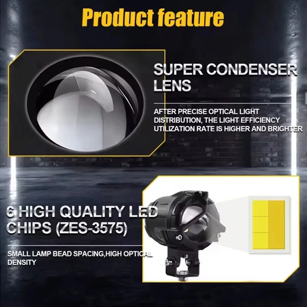 DC 12V-65V Motorcycle LED Headlight 8000lm 20W High Low Beam Fog Lamp for Car / ATV / SUV - 3