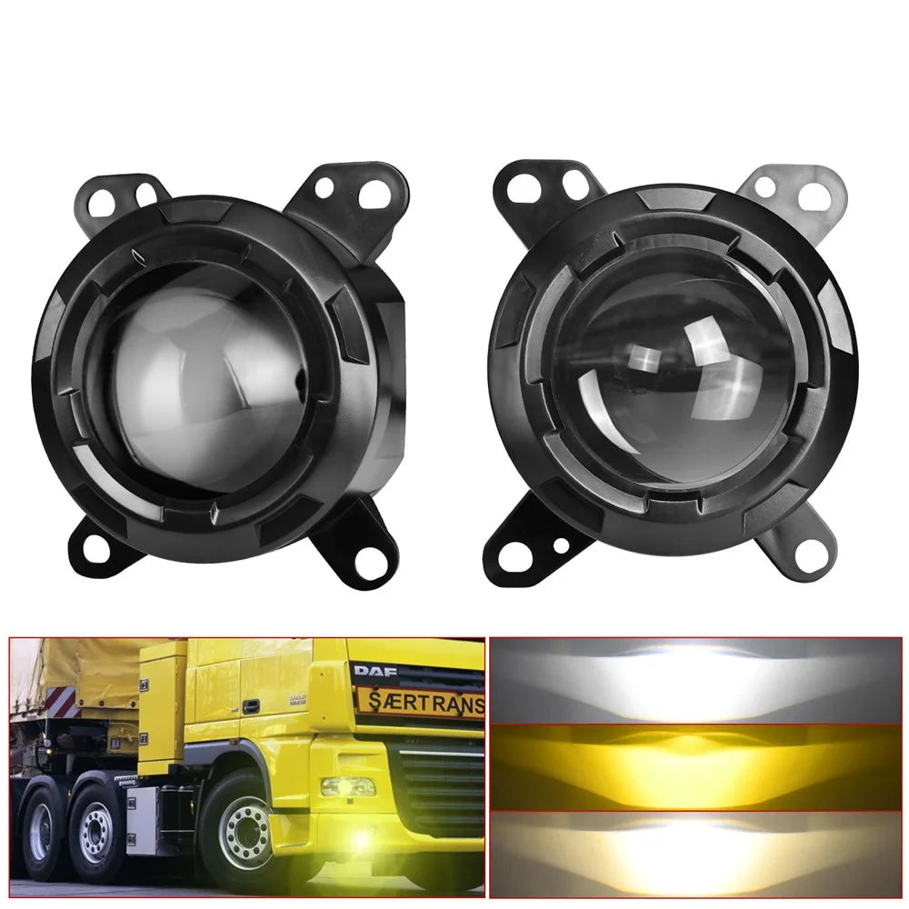 T14 1 Pair 3 Inch High Power Dual Beam LED Projector Lights For DAF Trucks Front Bumper Fog Lamp 55W 9-32V - 2
