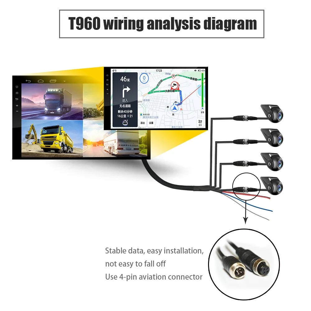 T960P 10.1 Inch Large Screen Car Driving Recorder 4-Channel Monitoring Dash Cam with F10 Night Vision Backup Camera - 7