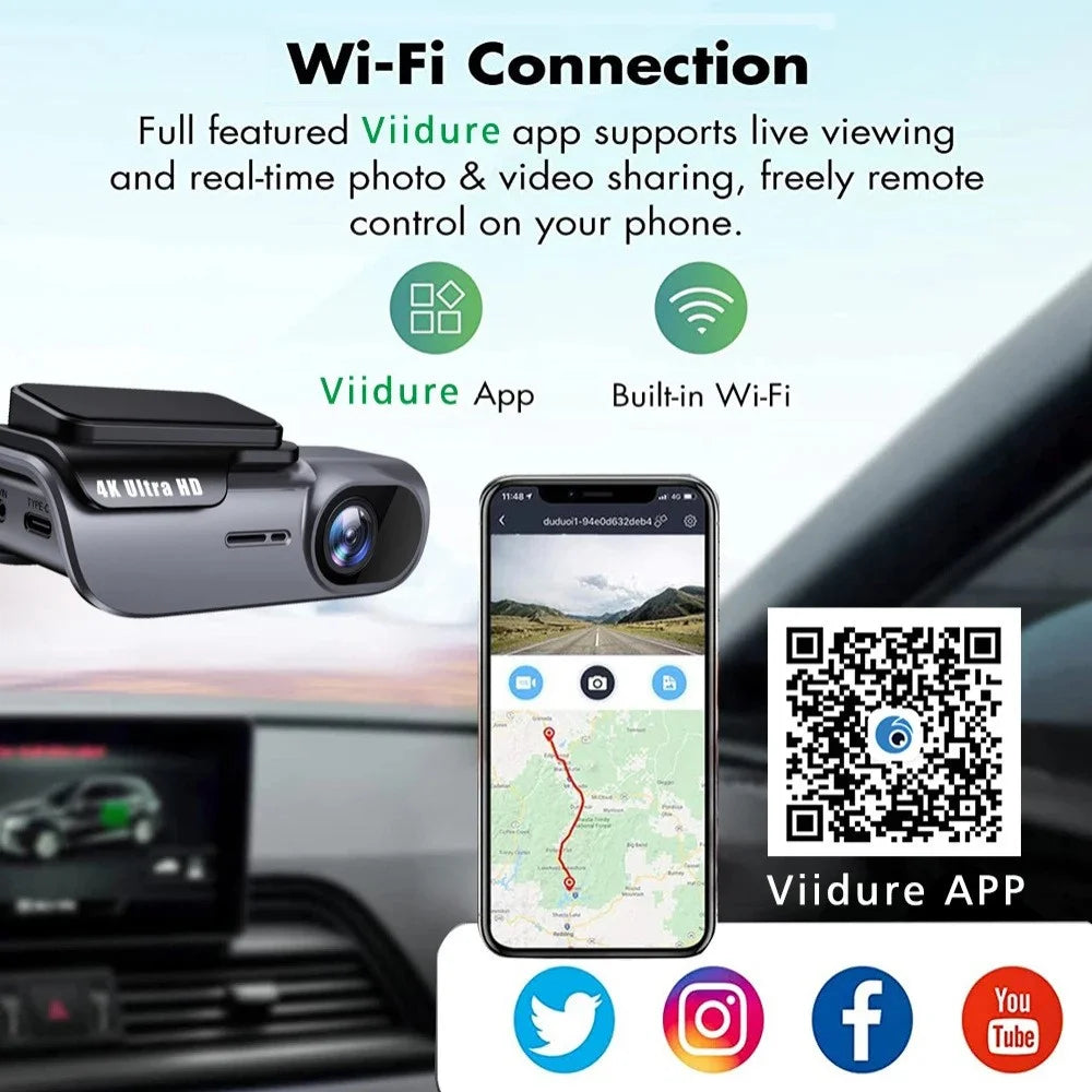 K05 4K Dash Cam WiFi HD Night Vision Car DVR Parking Monitor with Time Lapse Recording, Cigarette Lighter Power - 2