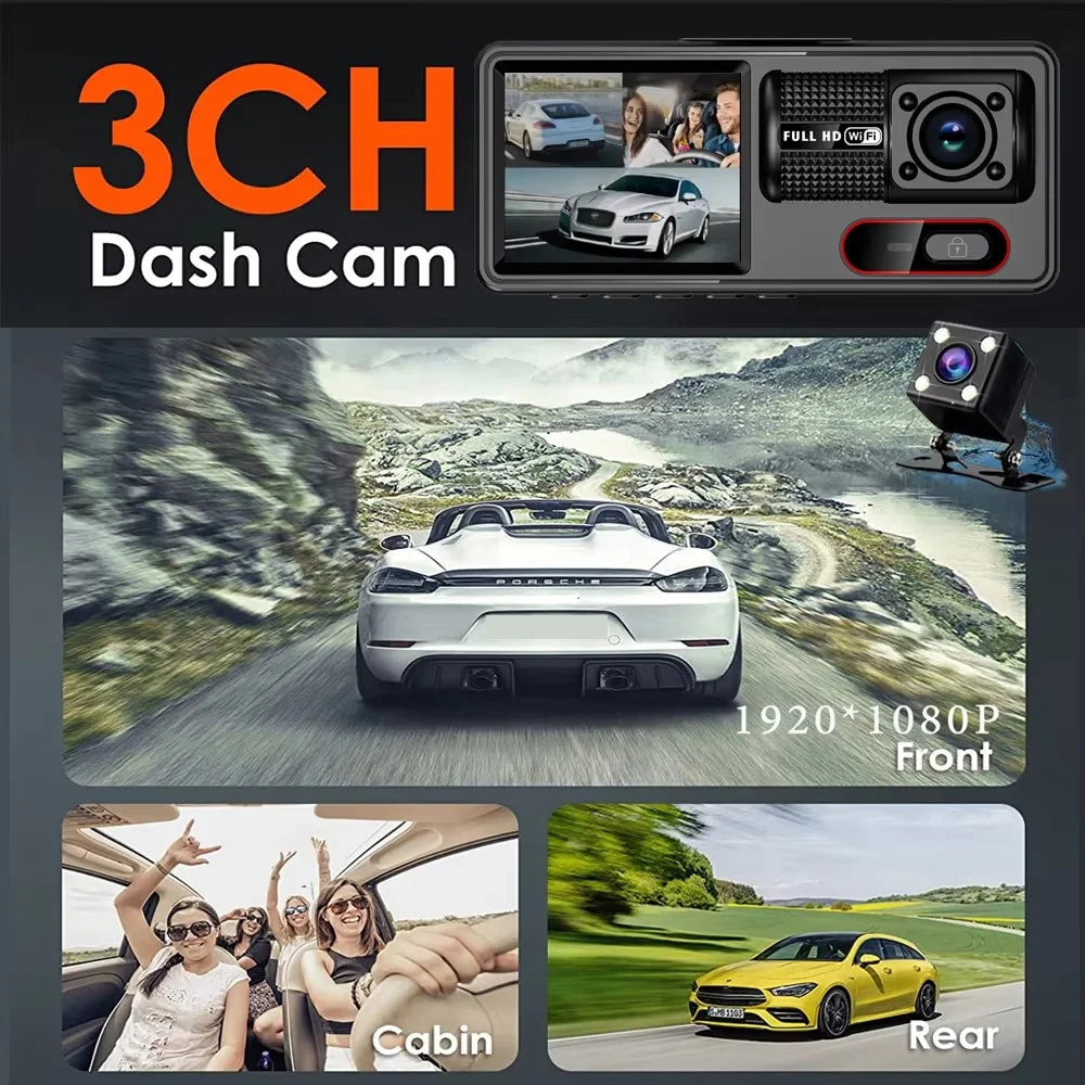 HD 1080P Triple Channel Dash Cam Loop Recording WiFi Infrared Night Vision Car DVR - 7
