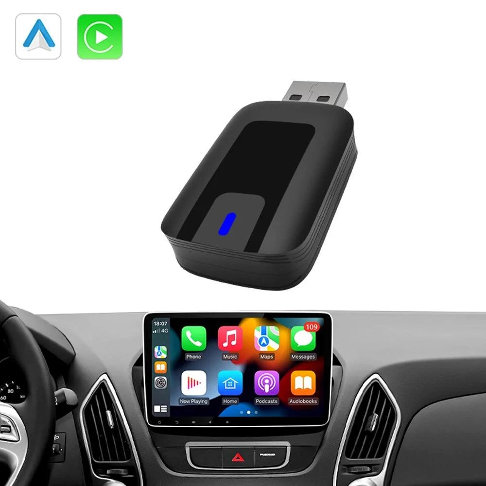 AB025-E CarPlay Android Auto 2 in 1 Wireless Adapter Bluetooth-Compatible WiFi Wired to Wireless Car Converter - 3
