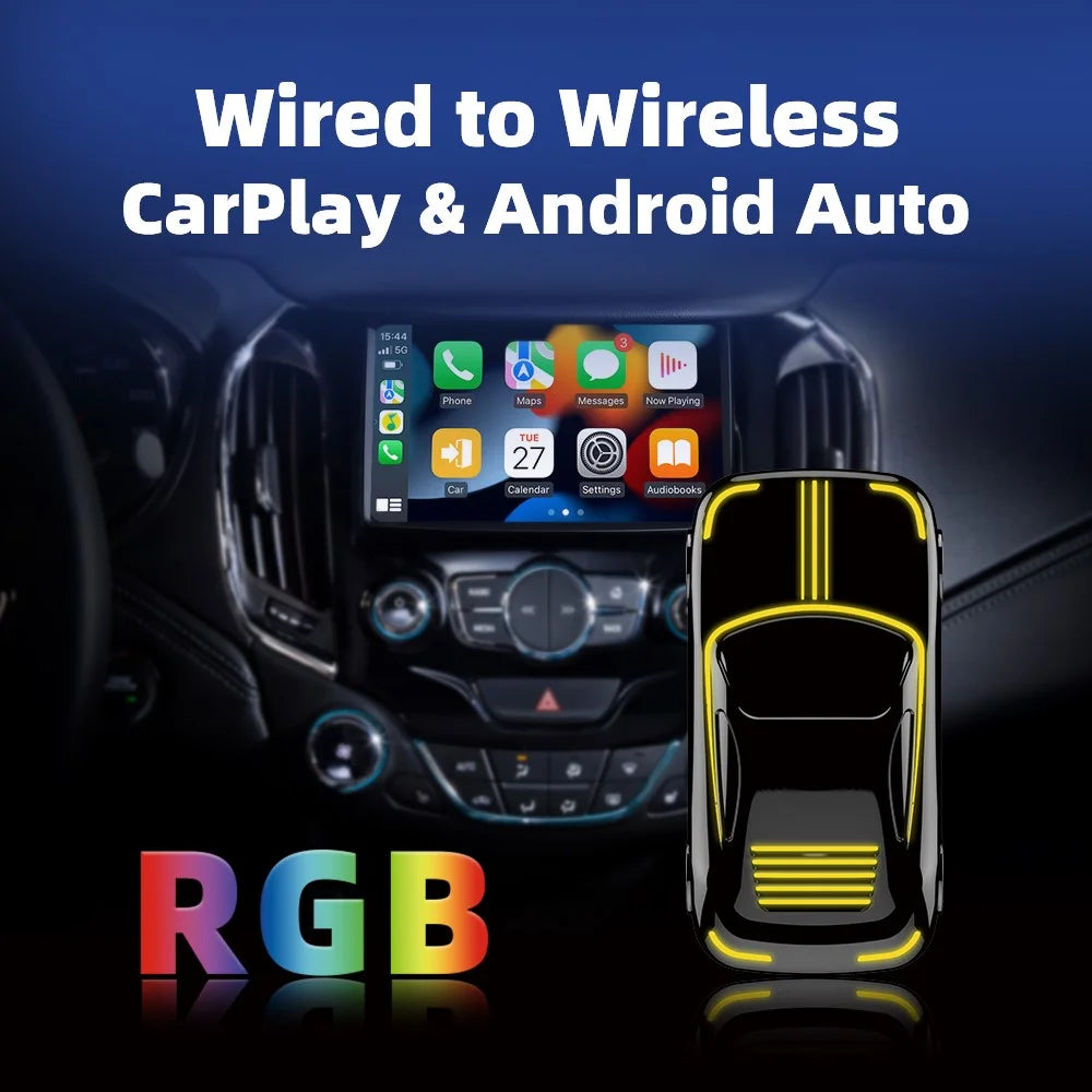 EC07Pro USB CarPlay Android Auto 2 in 1 Smart Box Wired to Wireless Car Connectivity Converter with Ambient Light - 2