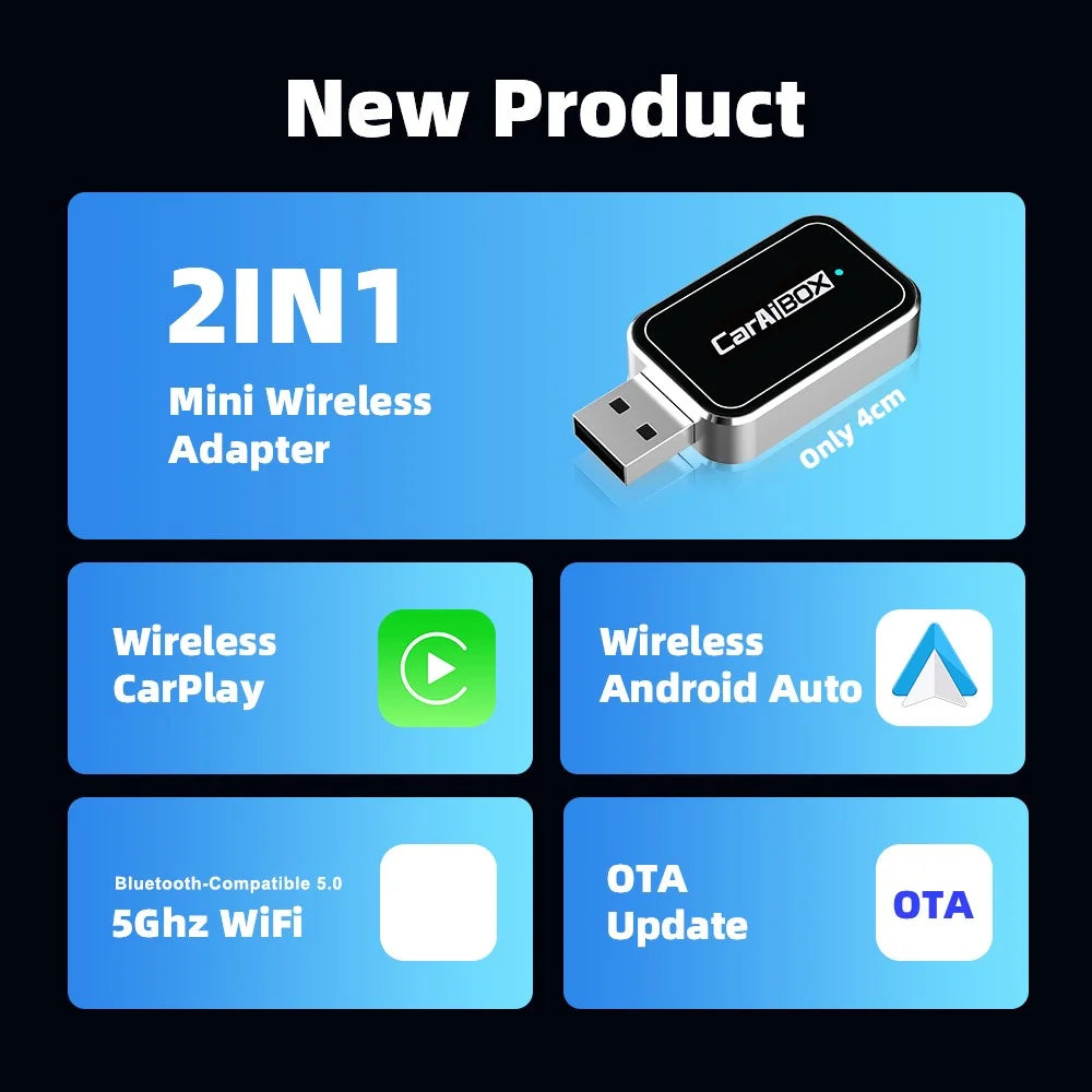 EC09-SI-C USB Mini Wired to Wireless CarPlay Android Auto Adapter 2 in 1 Car Connectivity Box - Silver - 2