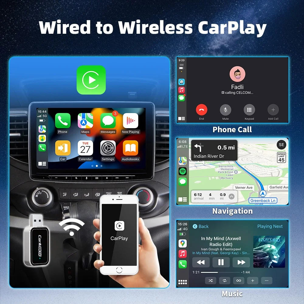 EC09-SI-C USB Mini Wired to Wireless CarPlay Android Auto Adapter 2 in 1 Car Connectivity Box - Silver - 3