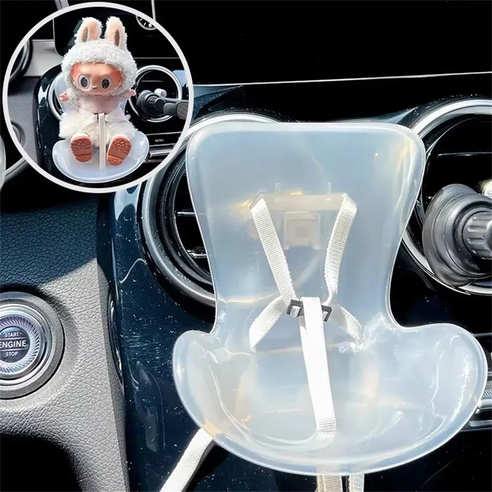 For Labubu Mini Plush Doll Safety Seat Car Air Outlet Mount Ornament Interior Decoration - Pink - 3