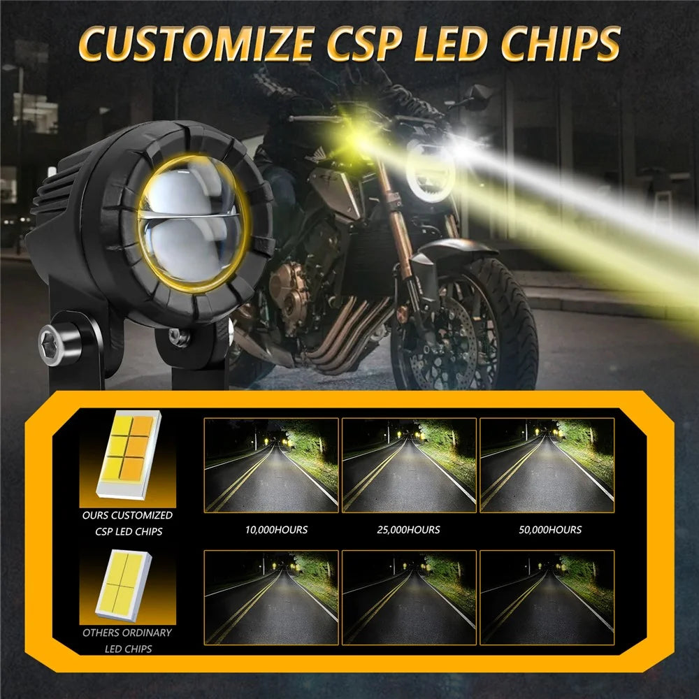 SK2 2Pcs 6 Modes Dual Lens Motorcycle LED Spotlight High Low Beam Headlight with Control Wire Kit - 6