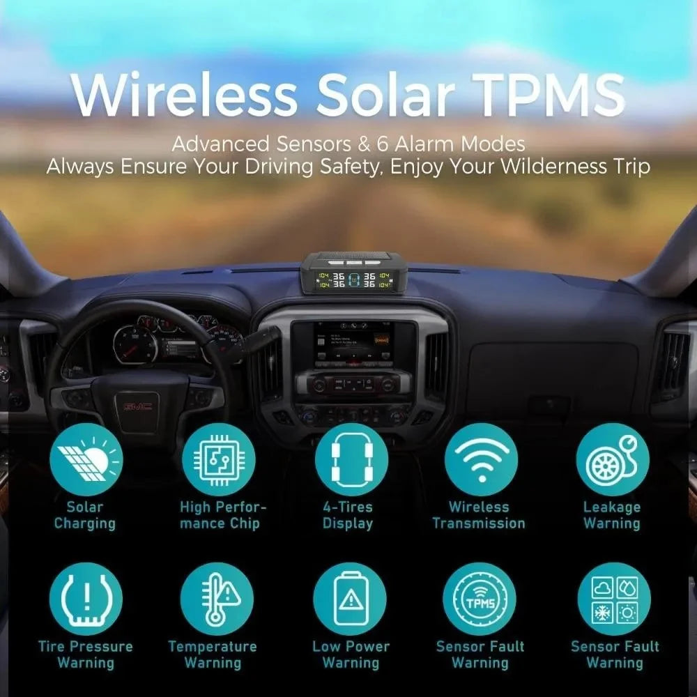 T11 Beep Version Solar  /  USB Dual Power Real Time Display TPMS Tire Pressure Monitoring System with 4 External Sensor - 2