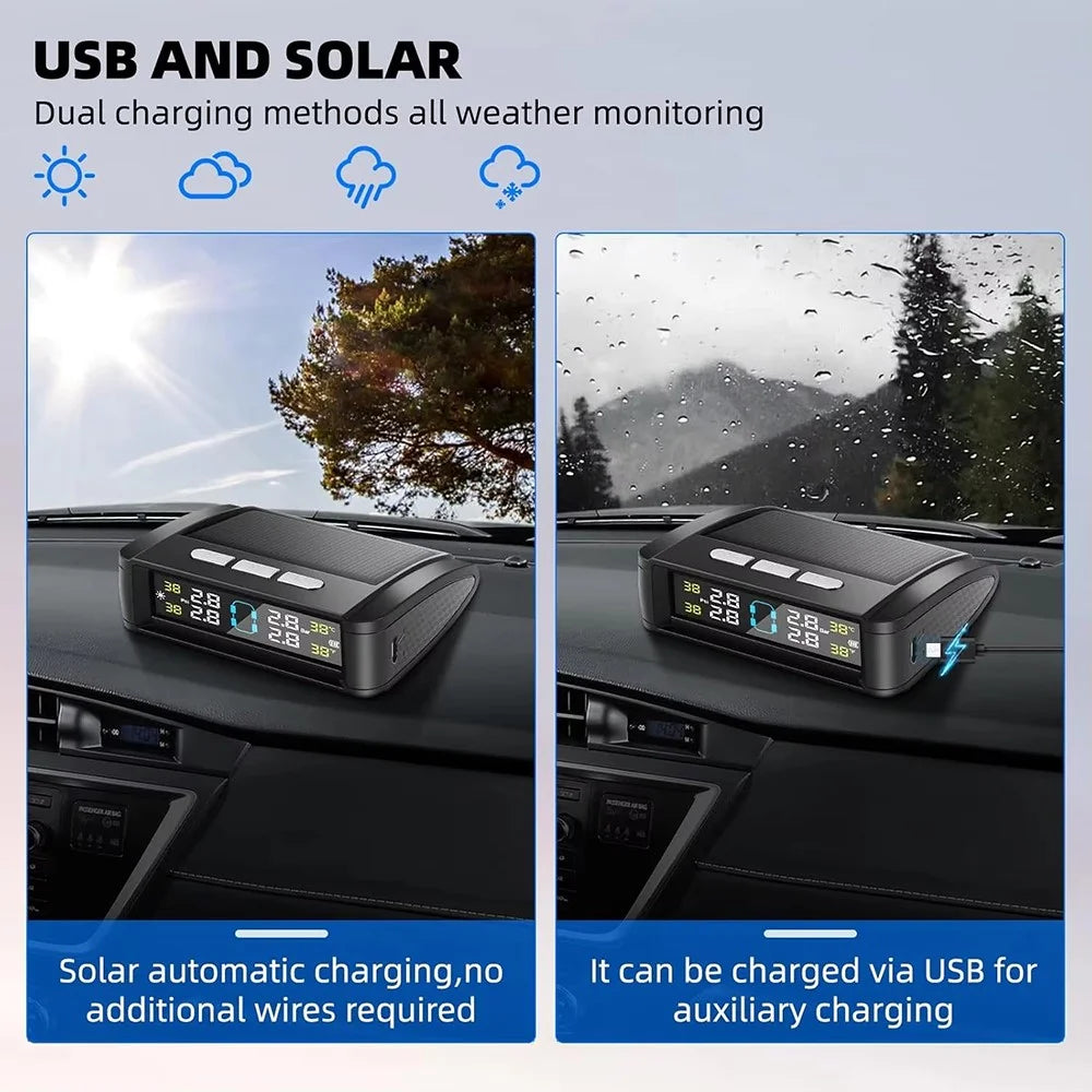 T11 Beep Version Solar  /  USB Dual Power Real Time Display TPMS Tire Pressure Monitoring System with 4 External Sensor - 3