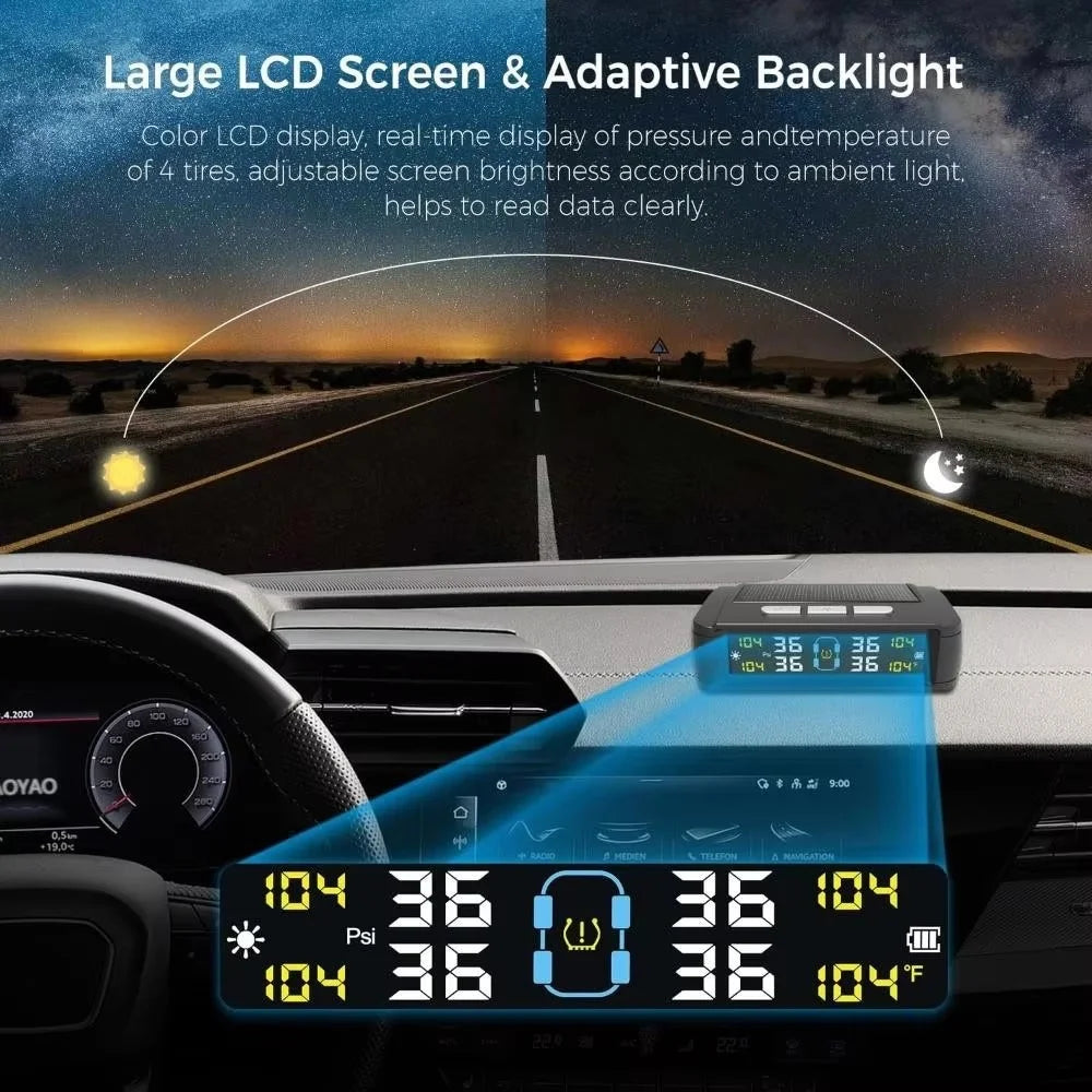 T11 Beep Version Solar  /  USB Dual Power Real Time Display TPMS Tire Pressure Monitoring System with 4 External Sensor - 7