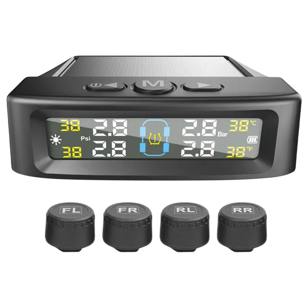 T12 TPMS Tire Pressure Monitoring System for Cars Real Time Display Solar  /  USB Charging with 4 External Sensors - 1