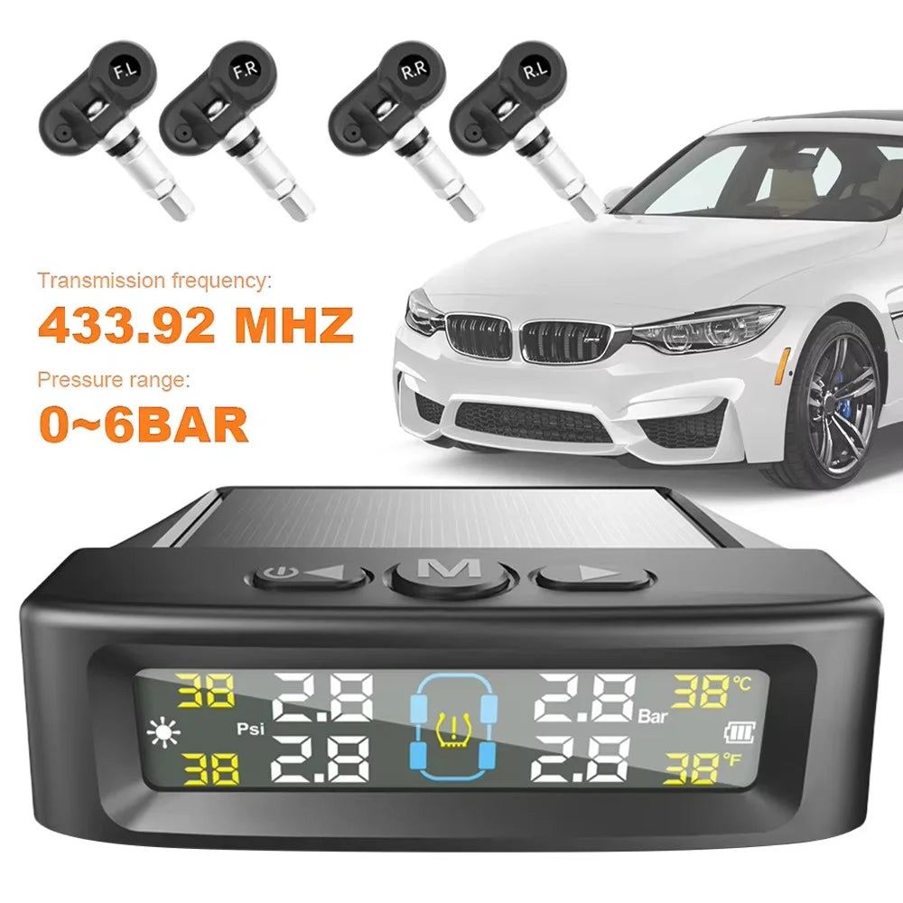 T12 TPMS Tire Pressure Monitoring System for Cars Real Time Display Solar  /  USB Charging with 4 Internal Sensors - 2