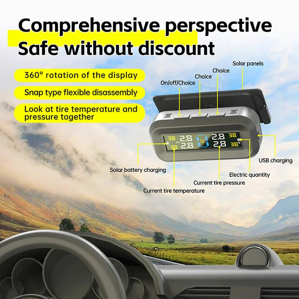 T14 Solar  /  USB Charging Tire Pressure Monitoring System Car TPMS with 4 External Sensors - 6
