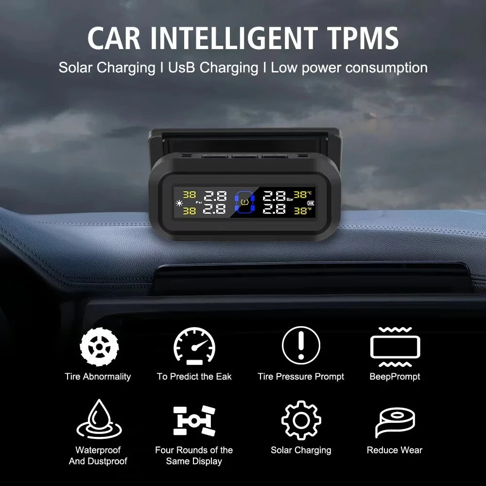 T13 Car TPMS Real Time Display Solar  /  USB Charging Tire Pressure Monitoring System with 4 Internal Sensors - 2