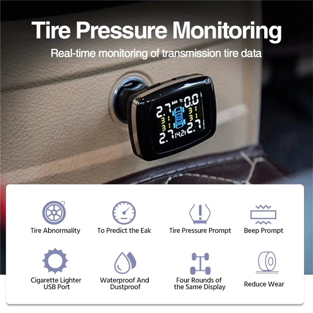TY09 Car Tire Pressure Monitor TPMS Cigarette Lighter Real-Time Monitoring Device with 4 External Sensors - 2
