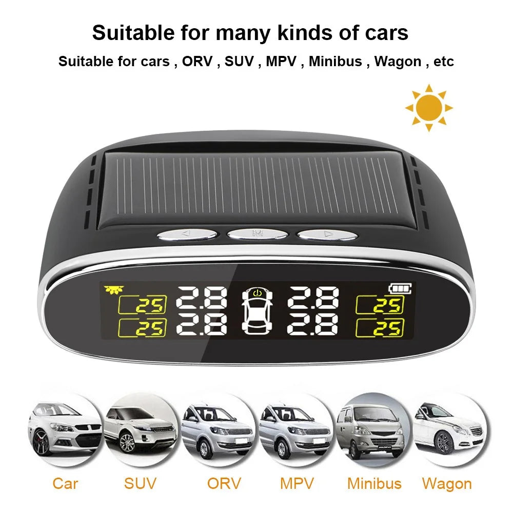 TY07 Solar Powered TPMS Wireless Car Tire Pressure Monitoring System with 4 External Sensors - 6