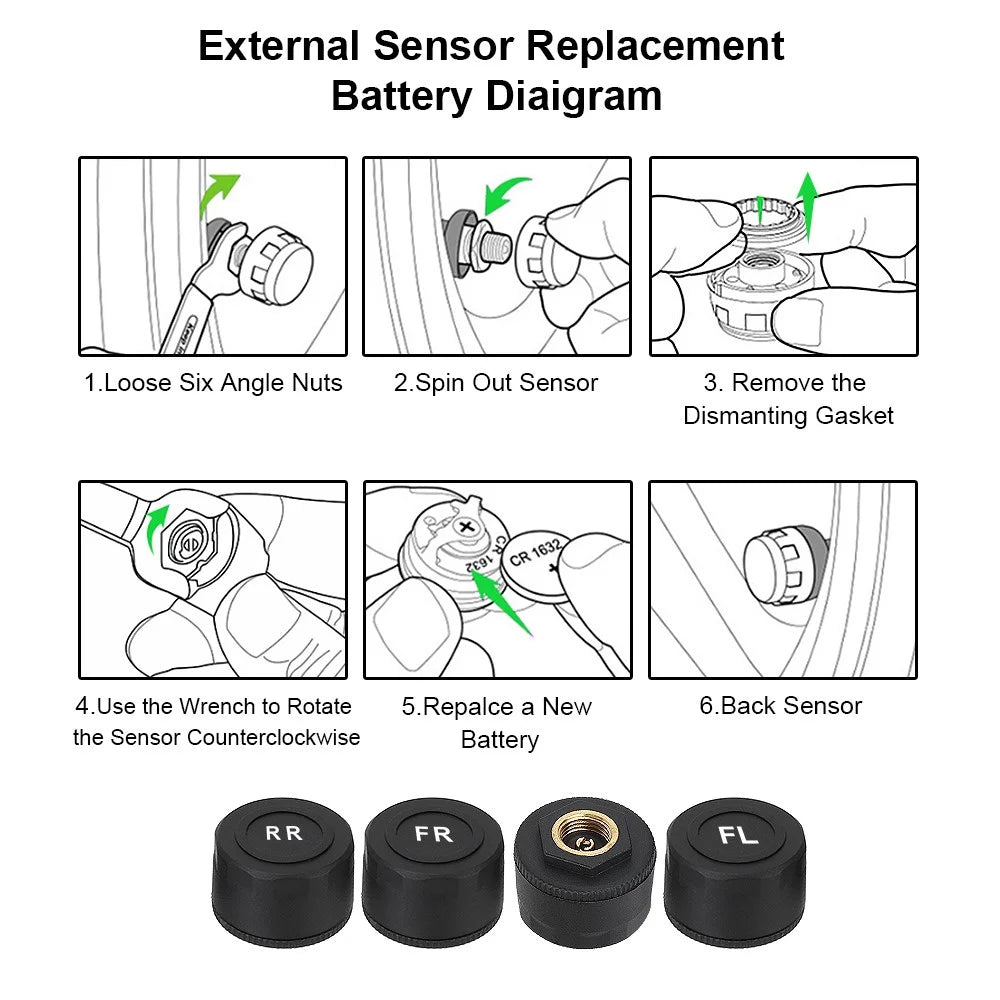 TY07 Solar Powered TPMS Wireless Car Tire Pressure Monitoring System with 4 External Sensors - 7