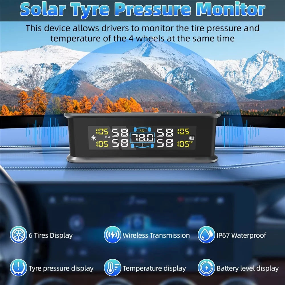 T15 Solar TPMS Car Tire Pressure Cabin Temperature Monitoring System with 4 External Sensors - 3