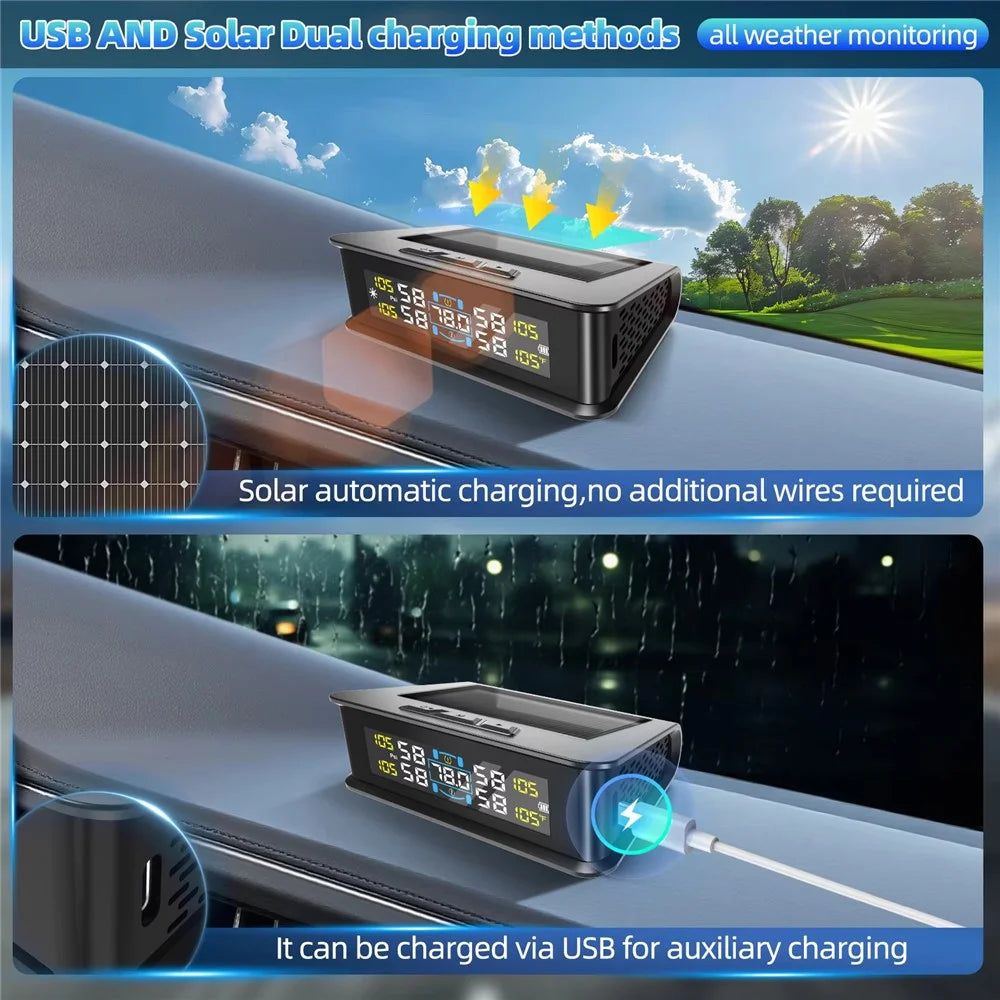 T15 Solar TPMS Car Tire Pressure Cabin Temperature Monitoring System with 4 External Sensors - 5