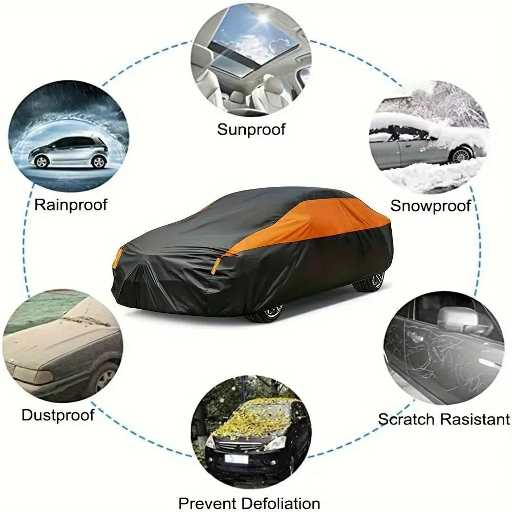 Waterproof Outdoor Car Cover for Sedan SUV Hatchback UV Protection Cover with Reflective Strips, Black+Orange - 3L (4.4-4.6m) - 4