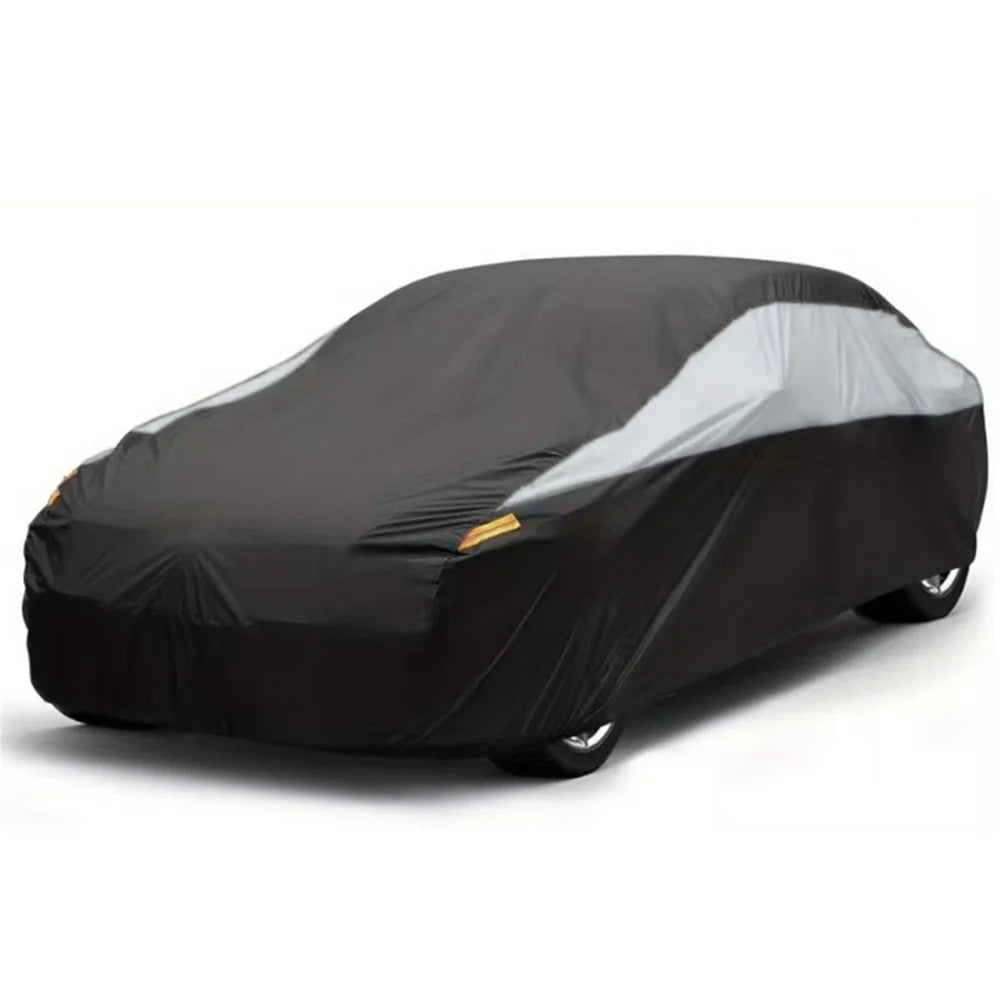 Waterproof Outdoor Car Cover for Sedan SUV Hatchback UV Protection Cover with Reflective Strips, Black+Silver - 3L (4.4-4.6m) - 1