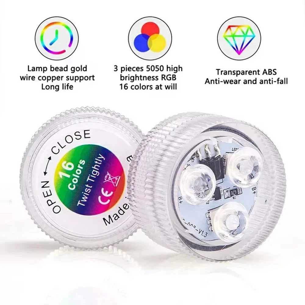 2Pcs RGB LED Underwater Light 16 Colors Fish Tank Decorative Light IP68 Waterproof Submersible Pool Lamp with Remote - 2