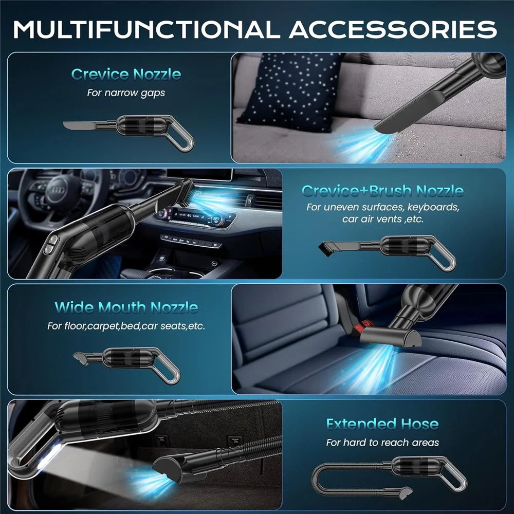 Handheld Car Vacuum Cleaner 8kPa Powerful Suction Low Noise Cordless Dust Blower with LED Light - Black - 6