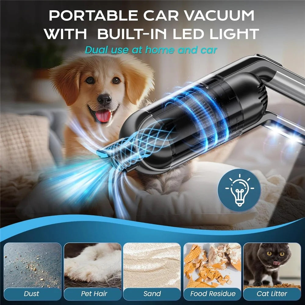 Handheld Car Vacuum Cleaner 8kPa Powerful Suction Low Noise Cordless Dust Blower with LED Light - Black - 7