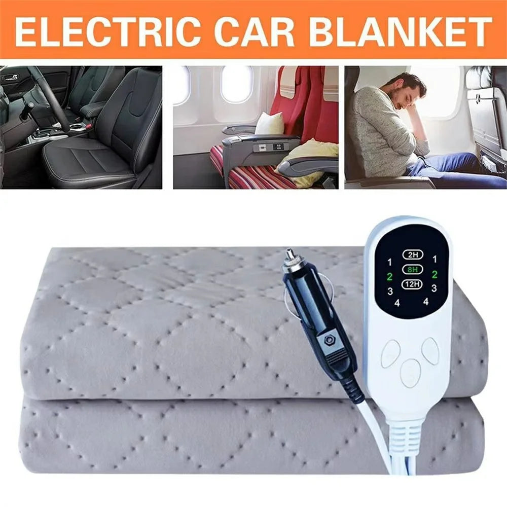 150 x 180cm 12V Car Electric Heated Blanket 4 Levels Temperature Adjustable Heating Pad for RV Truck Sedan - Light Grey - 2