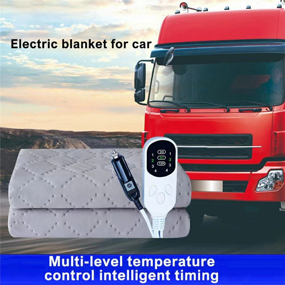 150 x 180cm 12V Car Electric Heated Blanket 4 Levels Temperature Adjustable Heating Pad for RV Truck Sedan - Light Grey - 4