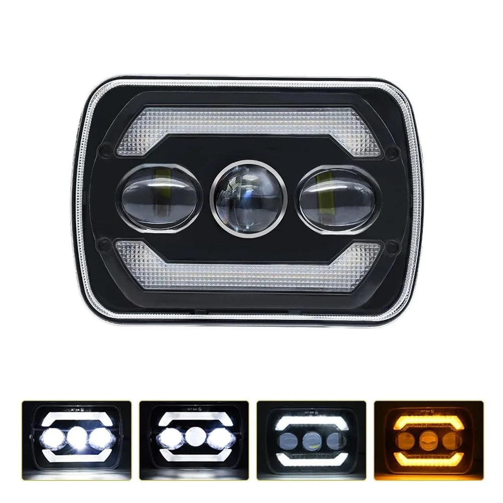 7 Inch Square LED Headlight Assembly Upgrade for Wrangler DRL Integrated Headlamp - 1
