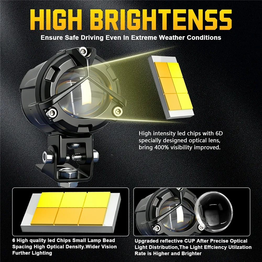 S8 1Pc 20W Motorcycle Spotlight Dual Color Temperature LED Auxiliary Lamp IP68 Waterproof - 2