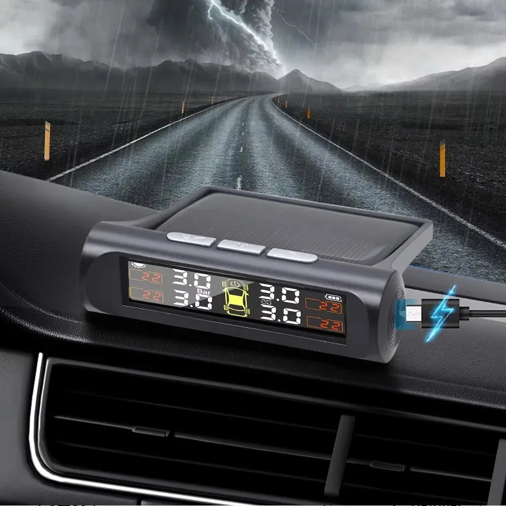 T26 Solar Powered TPMS Buzzer Alert Tire Pressure Monitoring System with 4 External Sensors, Basic Version - 3