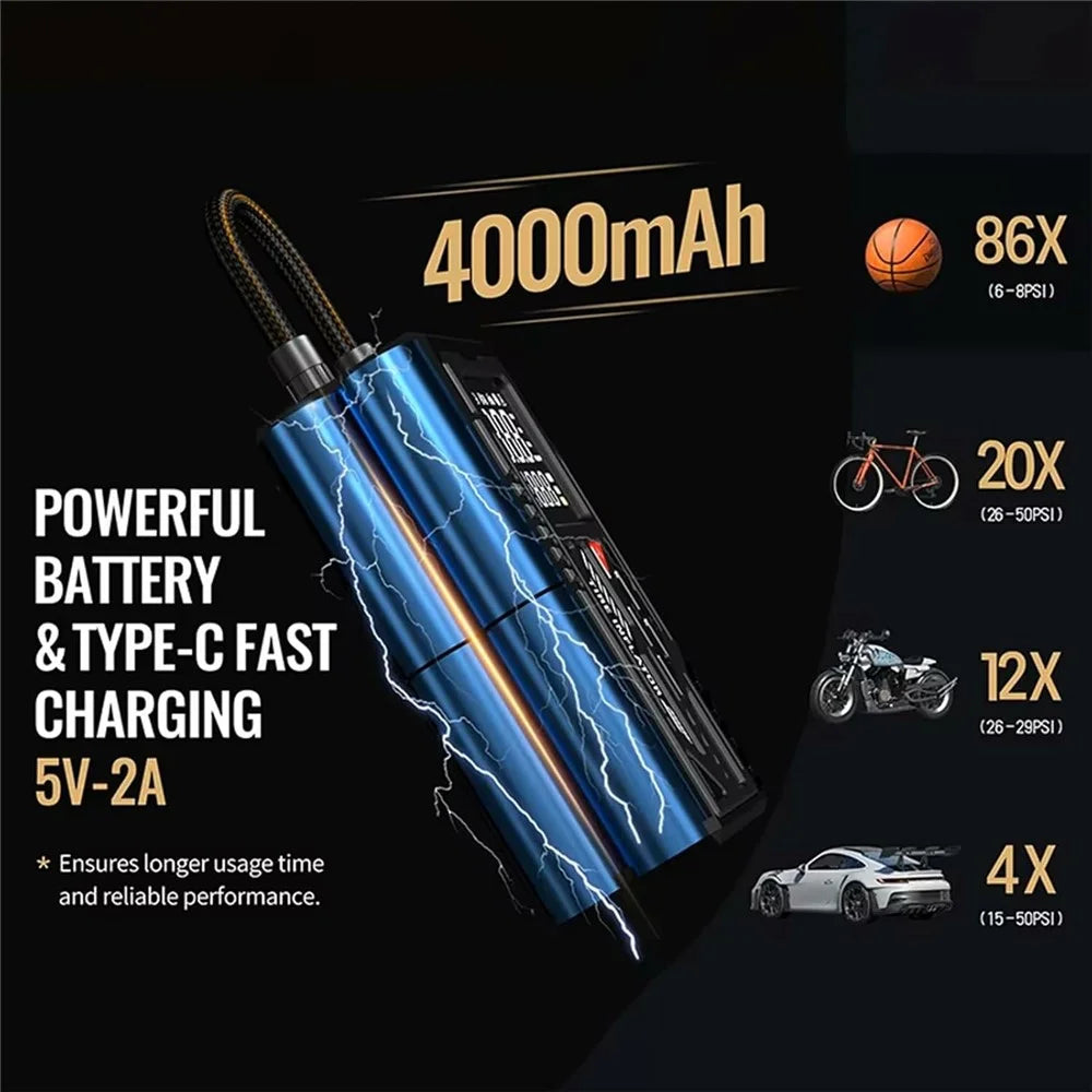 ATJ-026 150PSI Portable Wireless Tire Inflator Air Pump with LED Display / Fast Inflation / Auto Shut-Off for Car / Bike / Motorcycle - Black - 3