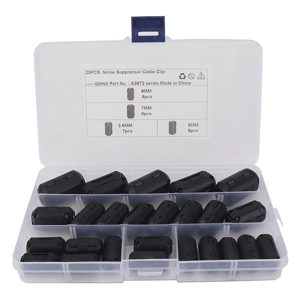 A3972 25PCS 3.5mm / 5mm / 7mm / 9mm Anti-interference Degaussing Ring Cable Clip Core Noise Suppressor Filter - 1