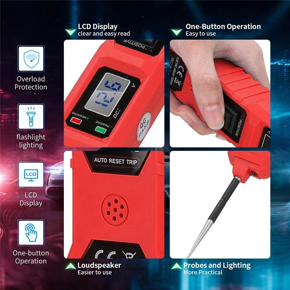 LCD Display Car Battery Circuit Tester 3.5-40V DC Automotive Electrical System Diagnostic Tool - Red - 5