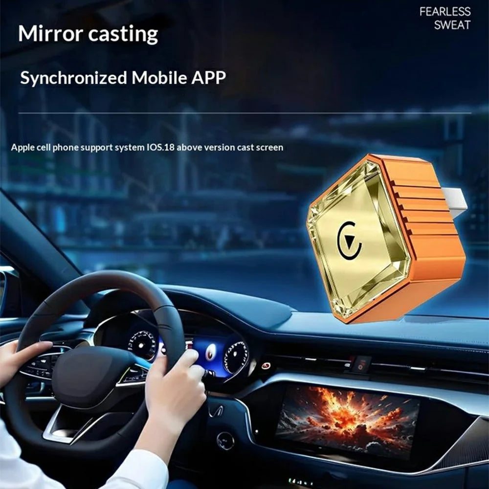 Q1BVS Wired to Wireless CarPlay Adapter 4 in 1 CarPlay Android Auto AirPlay Mirror Link Smart Box - Orange / Gold Diamond - 4