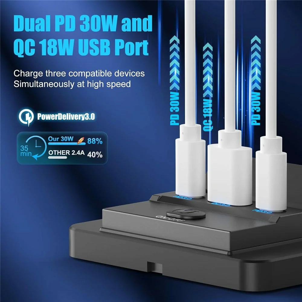 PD 3.0 30W USB-C + QC3.0 18W USB-A Fast Charging 3-Port Car Charger Panel Mount for RV Boat Truck - 2