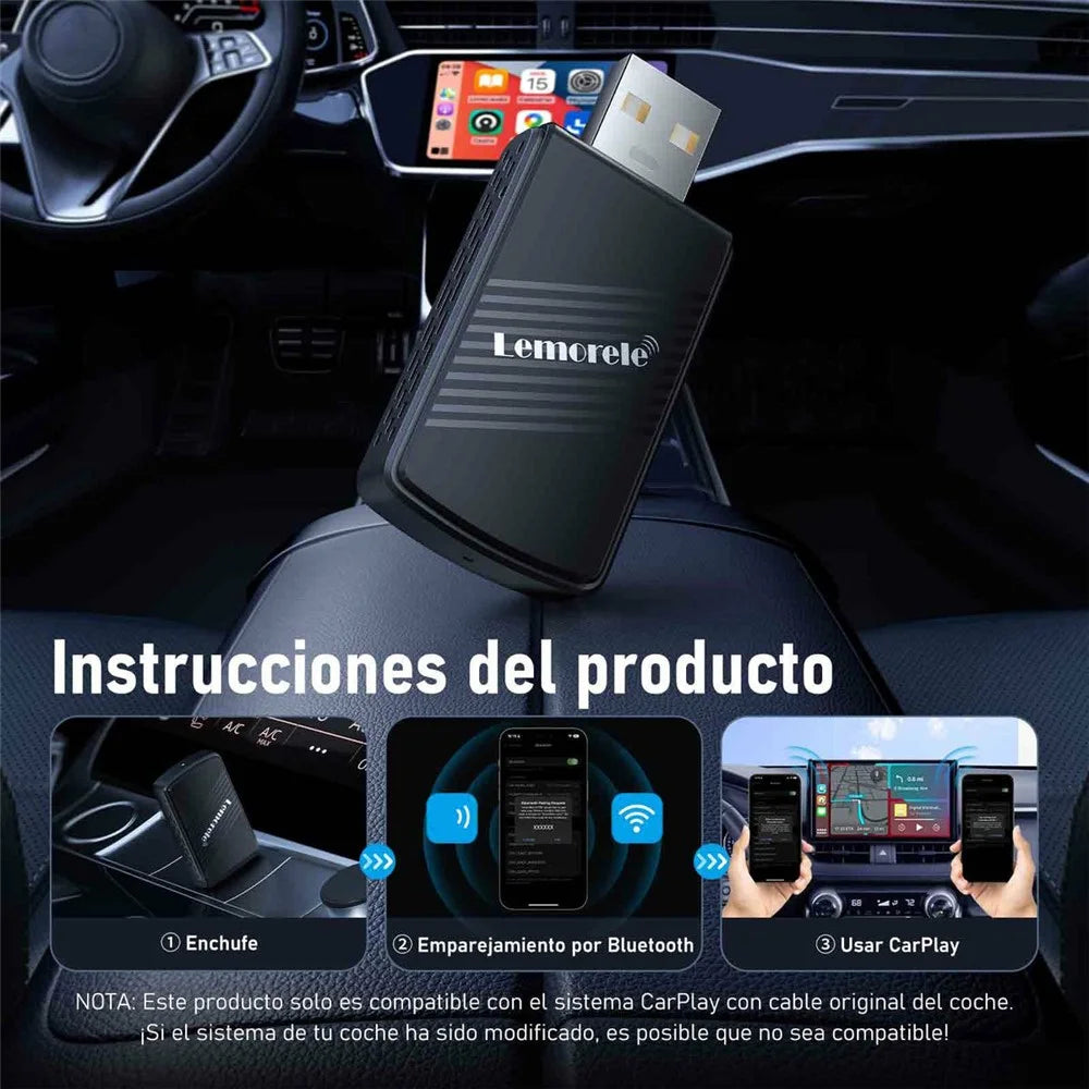LEMORELE P90 Wireless CarPlay Adapter Plug and Play 2 in 1 Android Auto Converter with USB-C Adapter - 6