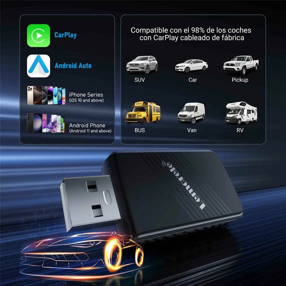 LEMORELE P90 Wireless CarPlay Adapter Plug and Play 2 in 1 Android Auto Converter with USB-C Adapter - 7