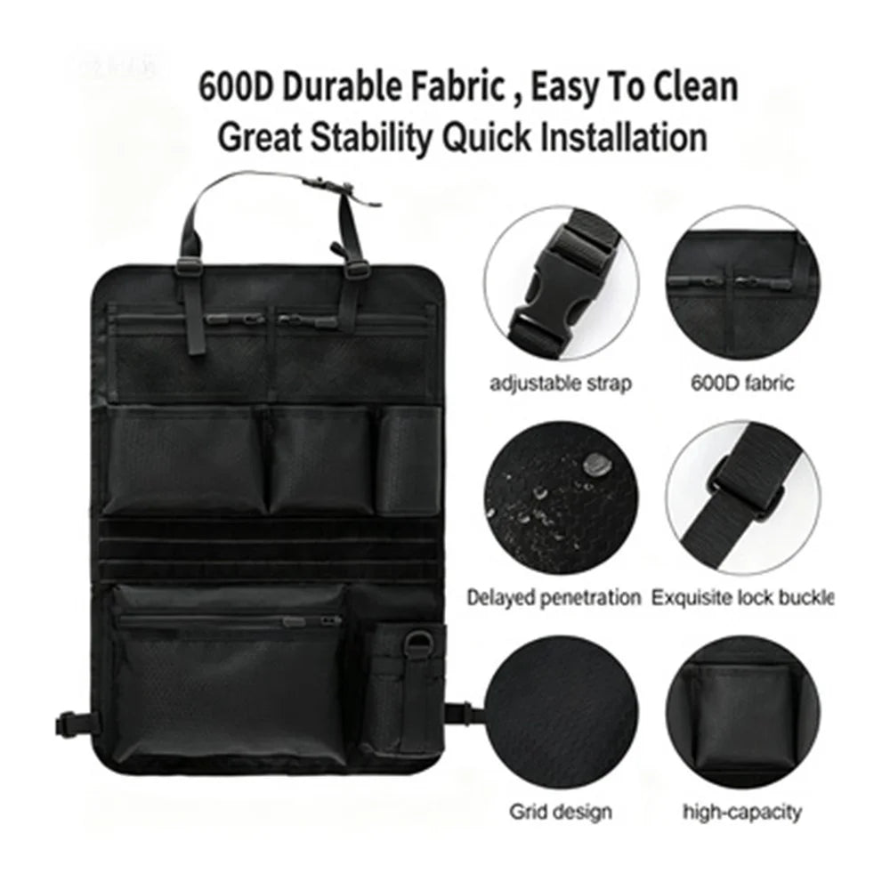 600D Oxford Fabric Car Seat Back Hanging Organizer Multi Pocket Storage Bag for SUV - Black - 3