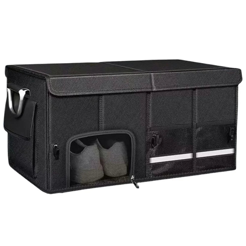 Size L Car Trunk Organizer Waterproof Oxford Cloth Foldable Storage Box with Flip Top - Black - 1
