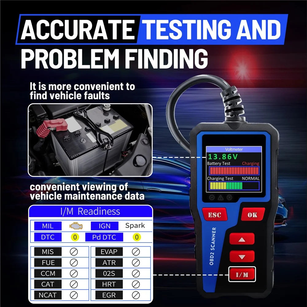 AT300 OBD2 Scanner 1.8 Inch TFT Screen Car Diagnostic Tool Battery Test Code Reader for Engine Check - 4
