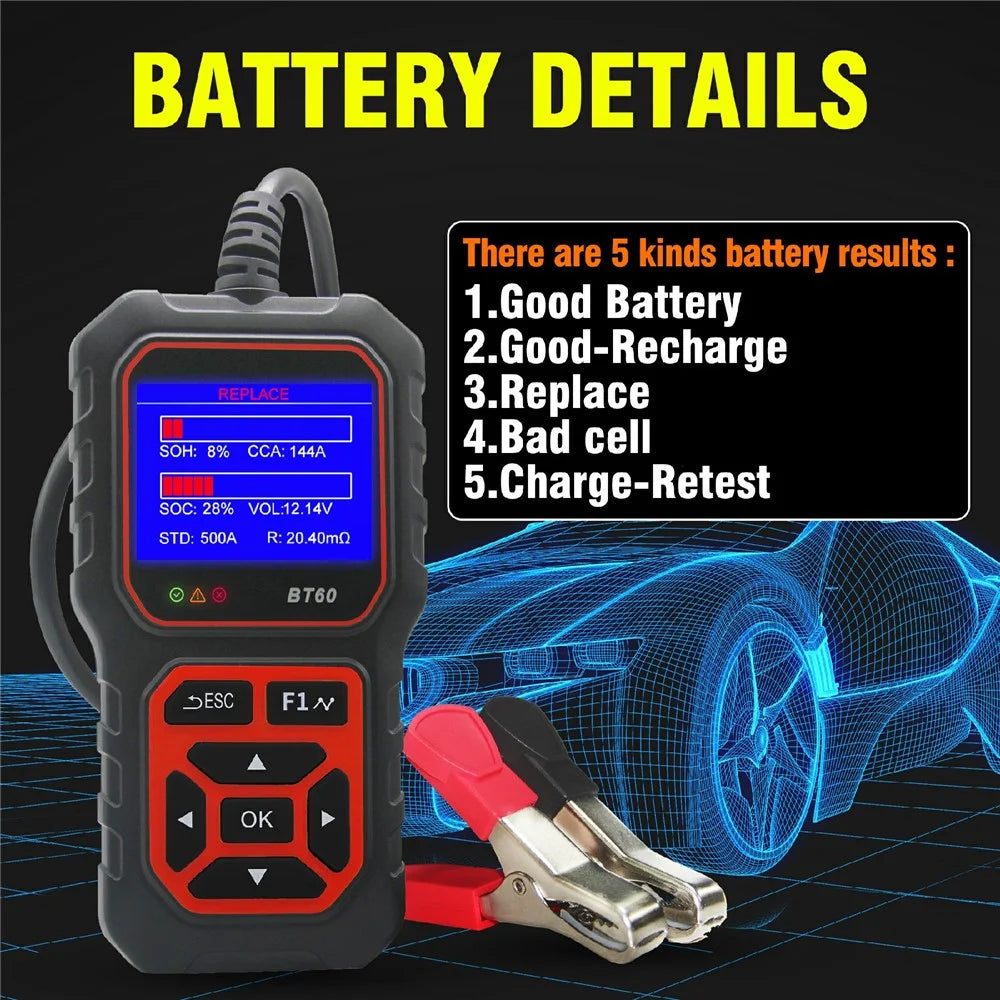BT60 2.4 Inch TFT Screen Battery Tester Analyzer 6V / 12V / 24V Car Motorcycle Truck Lead Acid Battery Diagnostic Tool - 5