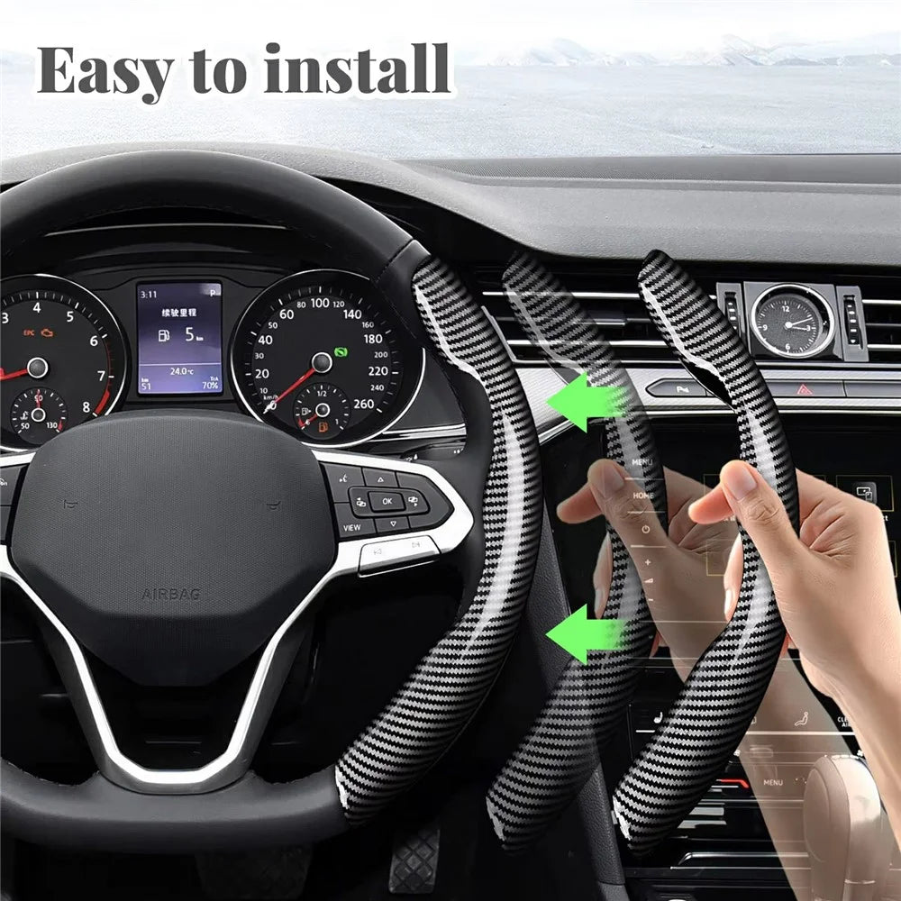 2Pcs Carbon Fiber Steering Wheel Cover Round D-Shaped Anti-Slip Steering Wheel Sleeve for Tesla Model Y  /  Model 3 - 3