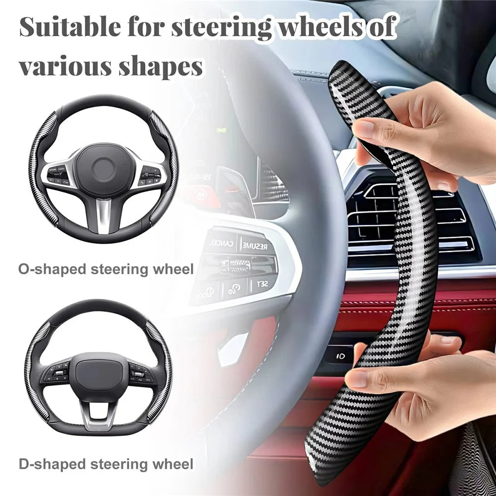2Pcs Carbon Fiber Steering Wheel Cover Round D-Shaped Anti-Slip Steering Wheel Sleeve for Tesla Model Y  /  Model 3 - 6