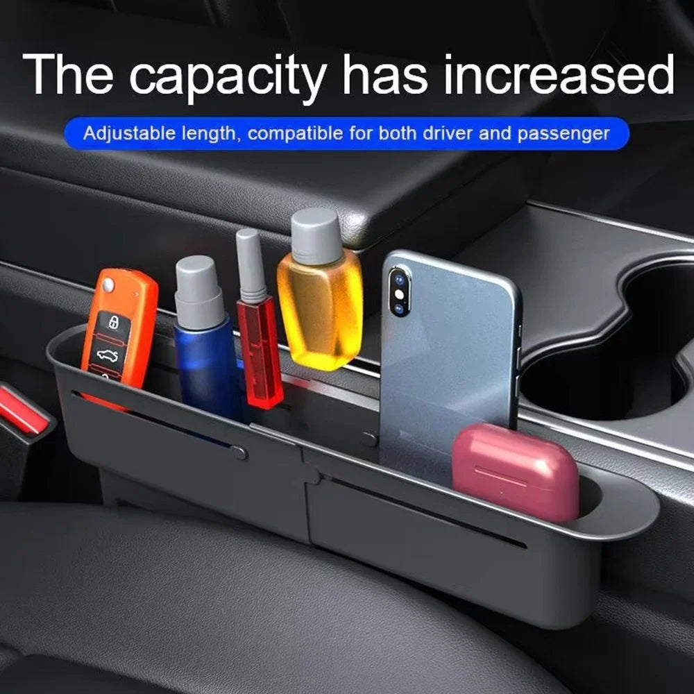 Car Seat Gap Organizer Push Pull Storage Box for Phone Keys Console Gap Filler Case - Black - 3