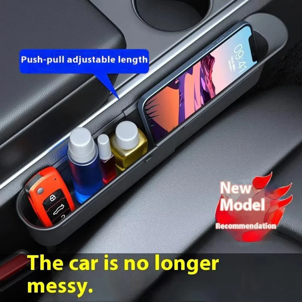 Car Seat Gap Organizer Push Pull Storage Box for Phone Keys Console Gap Filler Case - Black - 4