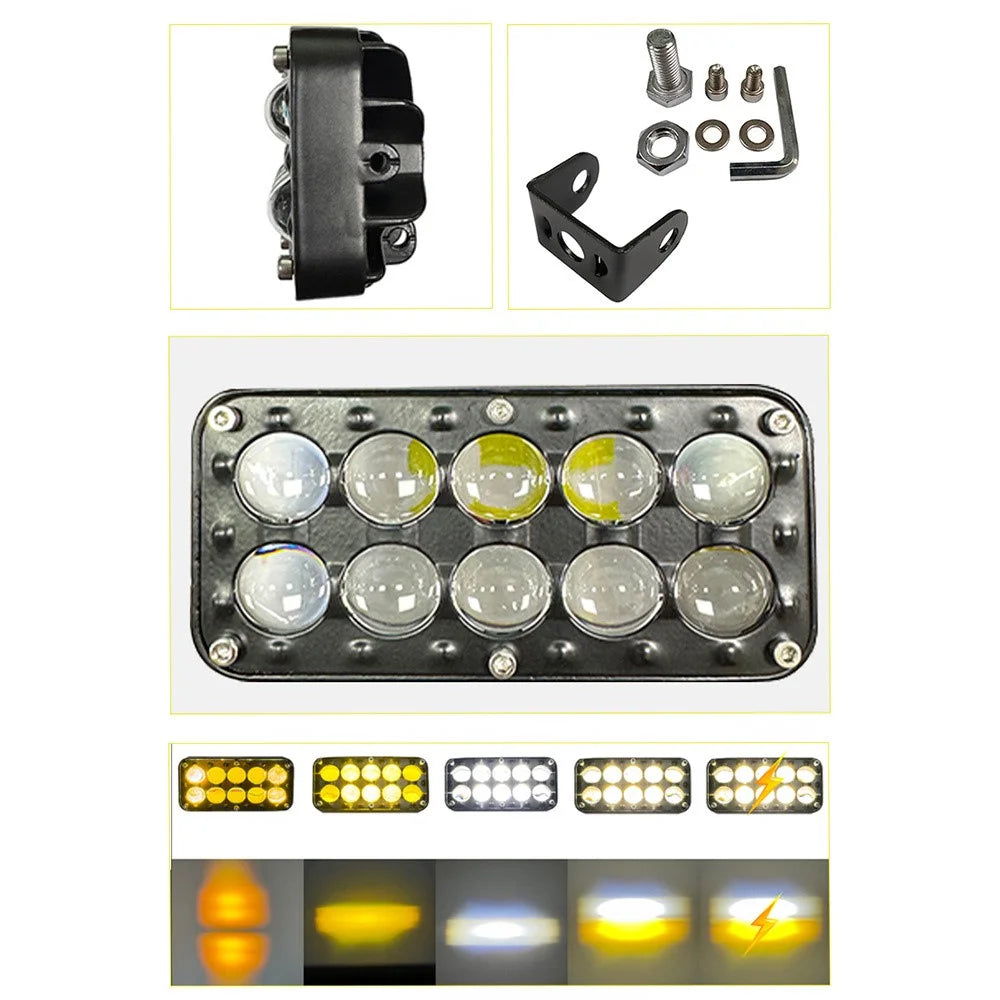10-LED Car Work Light 27W 5200LM Yellow and White Light Auxiliary Driving Lamp for Motorcycle Truck ATV - 7