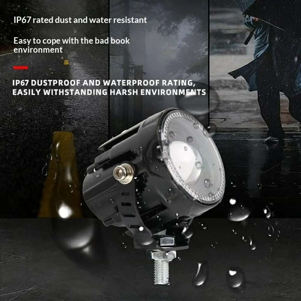 V96B 2Pcs IP67 Waterproof Driving Warning Lamp 25W 12000LM Round LED Spotlight for Car Motorcycle ATV - Black - 3